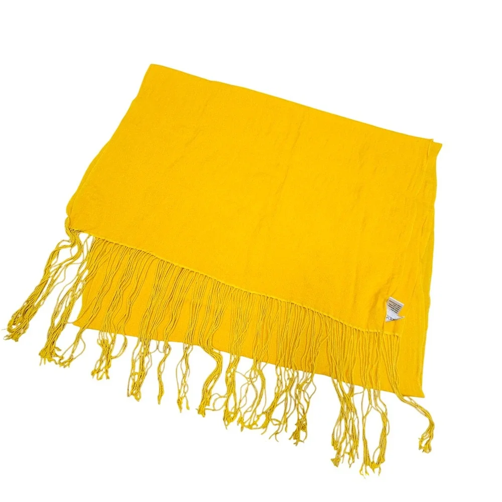 Bloomingdales Scarf Womens Yellow Silk Cashmere Blend Fringe Wrap Pashmina